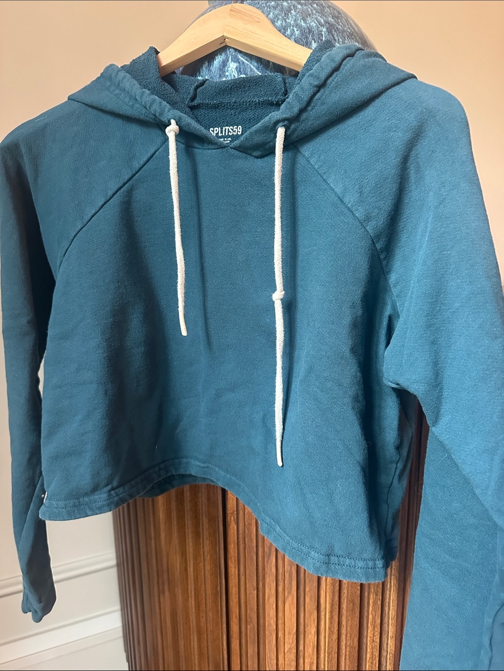 SPLITS59 Teal Cropped Hoodie Sweatshirt with Drawstrings